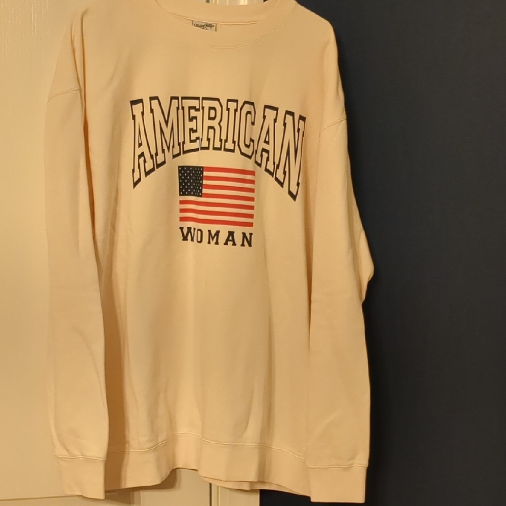 American Flag Graphic Men's Crewneck Sweater - Cream